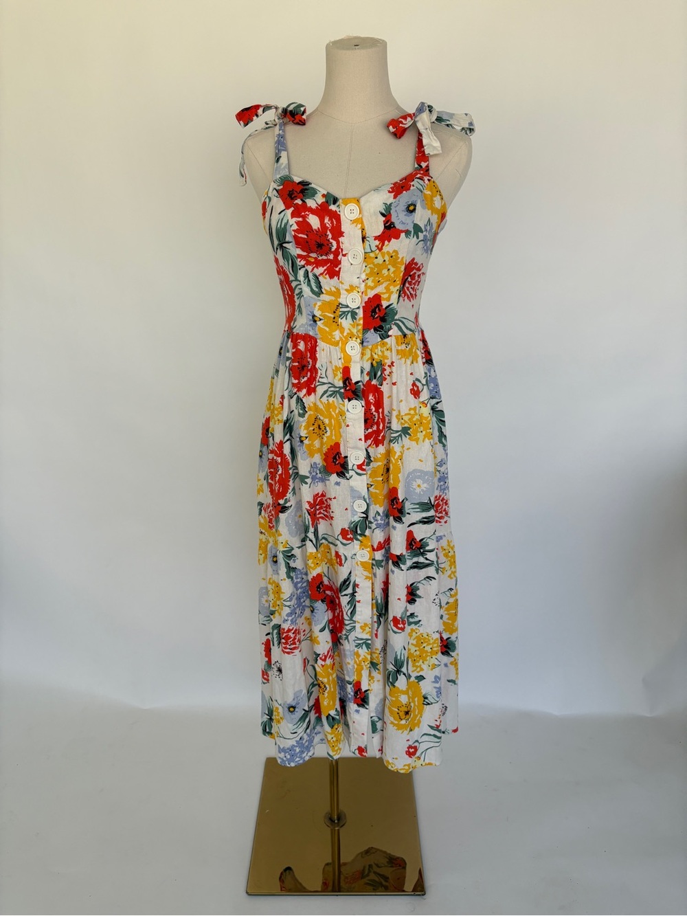 Urban Outfitters Floral Tie-Shoulder Button-Front Midi Sundress